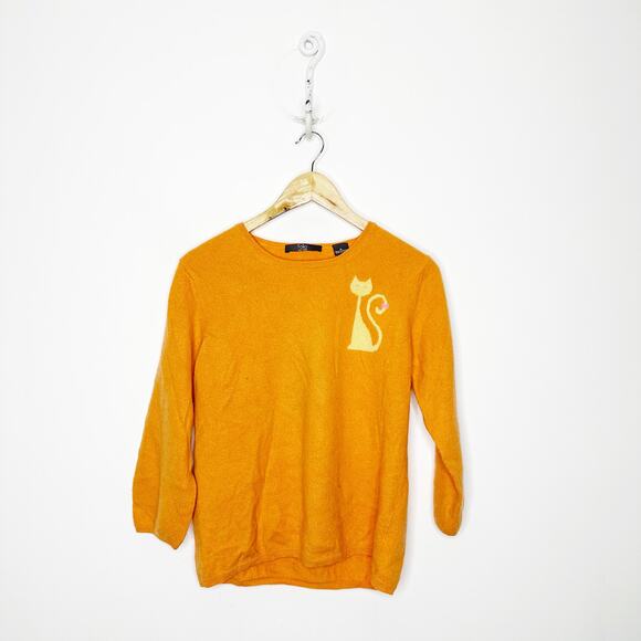 FOLIO MCM CAT Cashmere sweater crewneck orange bracelet sleeves women's XL - Picture 1 of 7